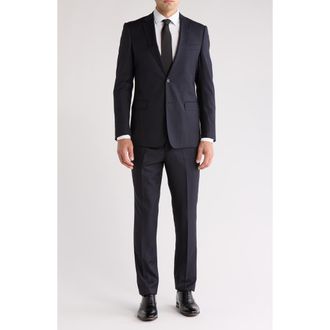 Cavalli Slim Fit Black Plaid Notch Lapel Wool Suit at Nordstrom Rack, Size 42 Us / 52 Eu