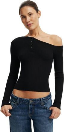 Cotton On Womens One Shoulder Henley Knit in Black at Nordstrom, Size Xx-Small