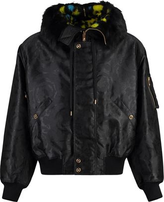 Versace Bomberjack in Technische Stof met Bont - Heren - Bomber jackets - Zwart - XL - Polyester - Jassen