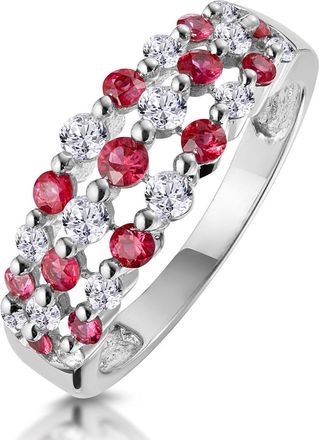 The Diamond Store Ruby and Lab Diamond 3 Row Ring in 9K White Gold - Asteria Collection