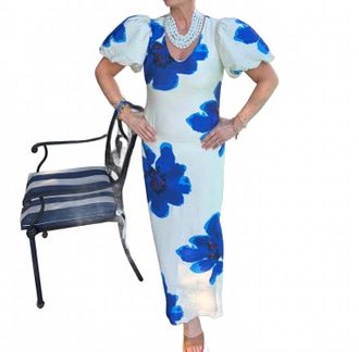 Glam Santorini Skies Maxi Dress In Blue Floral