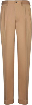 Dell'Oglio Beige Op Maat Gemaakte Broek voor Mannen - Heren - Straight fit broeken - Beige - S - Leer - Broeken