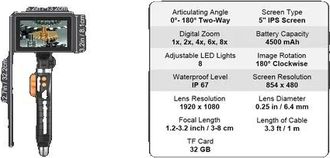 OEM C&aacute;mara De Inspecci&oacute;n, Articulada A 180&deg;, Pantalla Hd 1080p, 4,3 Pulgadas