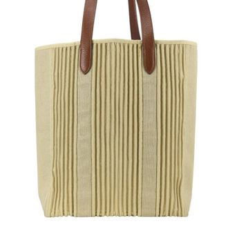 Herm&egrave;s Beige Brown Canvas Leather Tote Bag (Pre-Owned)