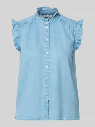 Christian Berg Blusentop in Denim-Optik mit R&uuml;schen in Blau, Gr&ouml;&szlig;e 40