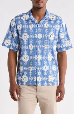 Wax London Didcot Corded Lace Camp Shirt in Blue/ecru at Nordstrom, Size Xx-Large