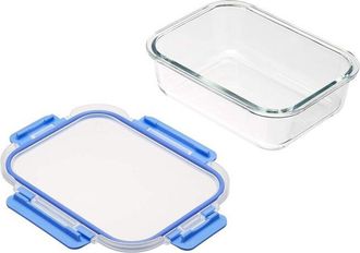 OEM Recipientes De Vidrio Herm&eacute;ticos Para Alimentos, 14 Piezas (7 Recipientes Y 7 Tapas), Libres De Bpa, Transparentes Con Anillo De Silicona Azul