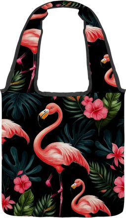 Generic Aesthetic Flamingos Reversible Canvas Shoulder Tote - Double-Sided Print, 12oz Cotton, 27cm Drop, Fold-Flat Bag for Travel, Shopping, Street Outings