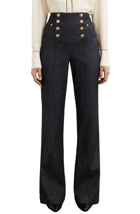 Reiss Skylar Sailor High Waist Bootcut Jeans in Dark Blue at Nordstrom, Size 12 Us