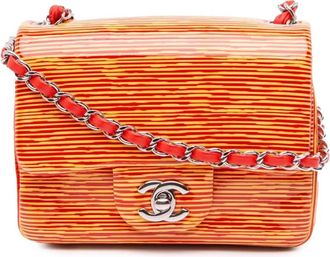 Chanel Pre-owned Mini Square Classic Patent Striped Single Flap Bag - Dames - Vintage Schoudertas - Oranje - ONE Size - Leer - Vintage