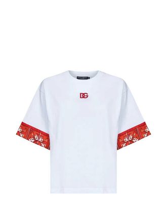 Dolce & Gabbana T-Shirt mit gesticktem Logo und Majolika-Print