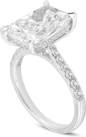 LuvMyJewelry Bayan 14K White Gold Radiant Cut Lab Grown Diamond Hidden Halo Engagement Ring - 5.5 Ct