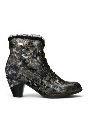 Laura Vita Womens Floral Goth Victorian Black Leather Heeled Ankle Boots - Alcizeeo-190