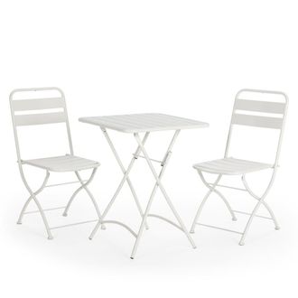 HOMN Conjunto muebles de jard&iacute;n 3 piezas blanco, mesa y 2 sillas