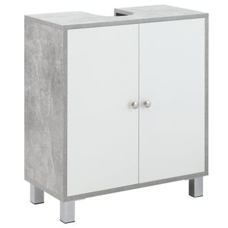 HOMCOM kleankin Under Sink Cabinet - Bathroom Vanity Unit - Pedestal Under Sink Design - Storage Cupboard with Adjustable Shelves - White and Grey Double Doo