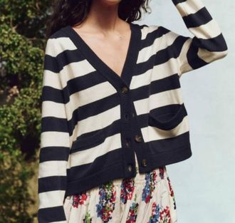 The Great. Varsity Cardigan In Navy Range Stripe