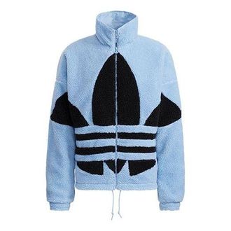 adidas originals Sherpa Jacket Stand Collar Loose Logo Sports Sky Blue HC0327