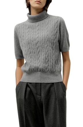 LilySilk Cable-Knit Baby Cashmere Turtleneck Top in Husky at Nordstrom, Size Medium