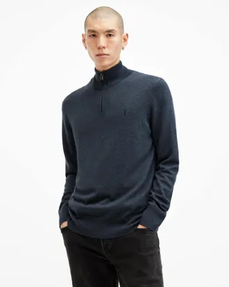 AllSaints Kilburn Zip Funnel Neck Ramskull Sweater