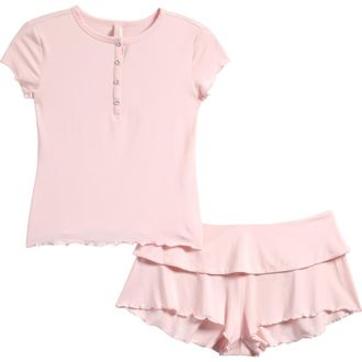 SKIMS Henley& Foldover Shorts Set in Barely Pink at Nordstrom, Size Xx-Small