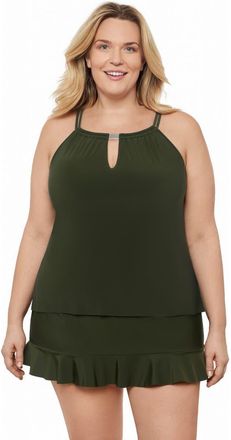 Aqua Green Plus Size Keyhole High Neck Full Coverage Adjustable Tankini Swimsuit Top in Malachite at Nordstrom, Size 1X