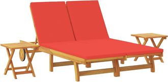vidaXL Tumbona Con Coj&iacute;n Rojo Madera De Acacia S&oacute;lida Vidaxl