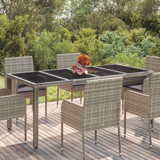 vidaXL Mesa De Jard&iacute;n Superficie De Vidrio Rat&aacute;n Pe Gris 190x90x75 Cm Vidaxl