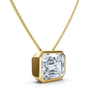 Pompeii3 2Ct Solitaire Bezel Emerald Diamond East West Pendant 14k Gold Necklace Lab Grown Size: Small
