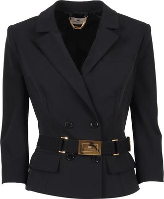 Elisabetta Franchi Technische Bi-elastische Stof Jas - Dames - Blazers - Zwart - M - Leer - Jassen