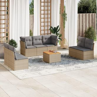 vidaXL Juego De Sof&aacute;s Jard&iacute;n Con Cojines Beige Mezcla 8 Pzas Rat&aacute;n Pe Vidaxl