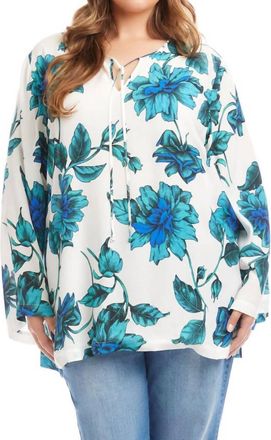 Karen Kane Keyhole Side-Slit Sleeve Tunic Top - Plus In Floral Print