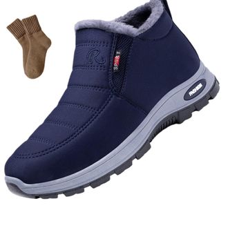 Generic Winter Warm Sheepskin-Lined Waterproof Non Slip Orthopedic Shoes, With Arch Support Outdoor Slip On Ankle Sneakers (Blue,5.5)