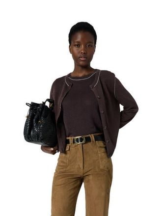 Gerard Darel Lorys Contrast Trim Cardigan in Brown at Nordstrom, Size X-Large