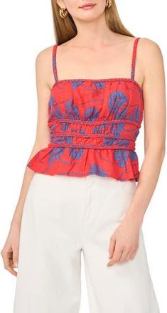 1.State Smocked Peplum Cami in Aura Orange at Nordstrom Rack, Size X-Large