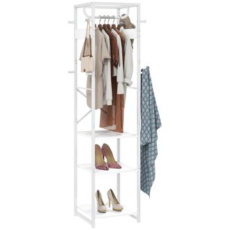 HOMCOM Clothes Rail With Storage Shelf And Hooks - Clothes Rack - White | TJ Hughes