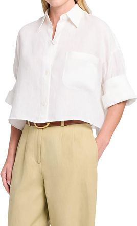 TWP Next Ex Crop Linen Button-Up Shirt in White at Nordstrom, Size X-Small