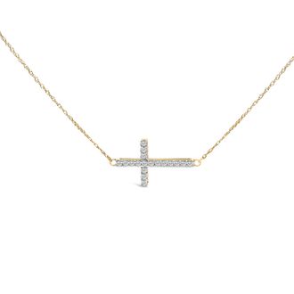 House of Brilliance 10K Yellow Gold 1/5 Cttw Diamond Sideways Cross Pendant Necklace