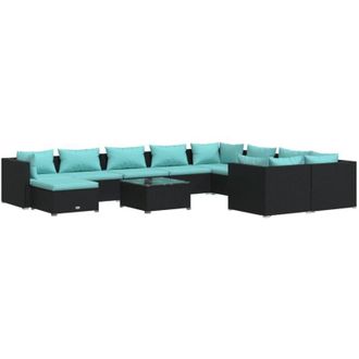 vidaXL Set De Muebles De Jard&iacute;n 11 Pzas Cojines Rat&aacute;n Sint&eacute;tico Negro Vidaxl