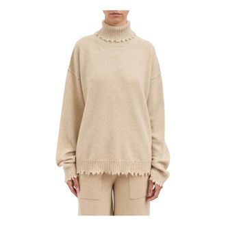 Uma Wang Cashmere Knitwear, female, Beige, M, Maglia Collo Alto in Cashmere