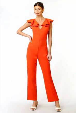 Adelyn Rae Ruffled Crepe Jumpsuit In Blood Orange