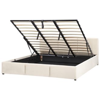 Beliani Cama Con Almacenaje De Terciopelo Beige Claro 180 X 200 Cm Acolchado Almacenaje Bousse