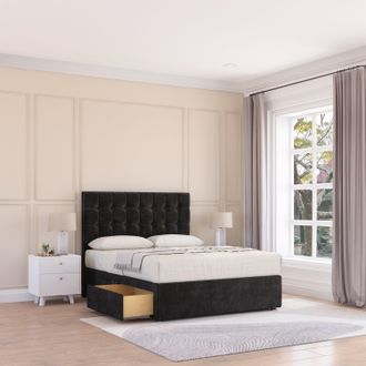 Sloomy Alabama Plush Velvet Memory Foam Bed Set With 2 Drawers, Mattress & Headboard in Black | Size: Single