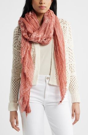 Treasure & Bond Floral Embroidered Gauze Fringe Scarf in Pink Desert at Nordstrom