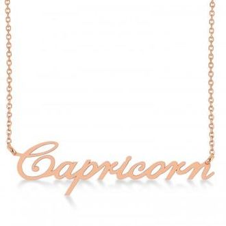 Allurez Capricorn Zodiac Text Pendant Necklace 14k Rose Gold