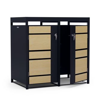 Blumfeldt Blumfeldt Binsafe Caja De Basura 2 Cubos 240 L Resistente A La Intemperie Con Cerradura Acero Galvanizado Se Puede Plantar