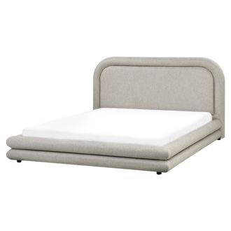 Beliani Cama De Agua Tapizada De Tela Con Cabecero Y Somier Muebles De Dormitorio Gris Pardo 160 X 200 Cm Lavardens