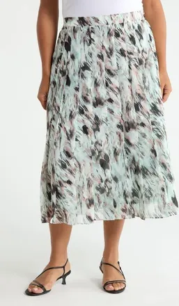 Kasper Abstract Print Pull-On Midi Skirt in Sea Glass Multi at Nordstrom, Size 3X