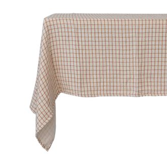 Creative Co-op Cotton Double Cloth Tablecloth With Grid Pattern In Natural And Rust
