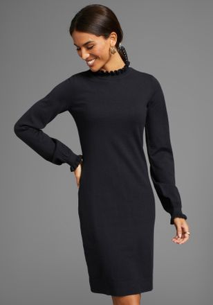 Laura Scott Strickkleid Ohne Taschen aus Viskosemischung mit femininem Rüschendetail