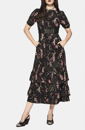 Disturbia Noctua Owl Foxglove Tiered Midaxi Dress in Black at Nordstrom, Size 2